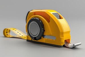 Compact yellow measuring tape on a gray surface ready for use in various projects photo