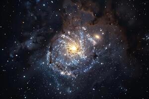 Stunning view of a spiral galaxy illuminated by brilliant starlight in the night sky photo