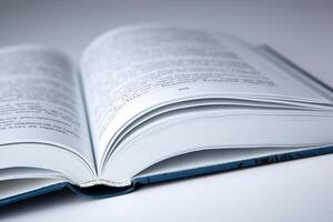 new open book with on a gray table photo