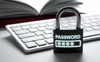 padlock with network password with a computer keyboard photo