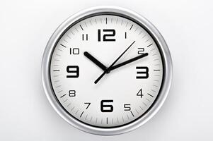 white clock face with black digits on a gray background closeup photo