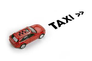 red car model on a white in the concept of calling a taxi photo