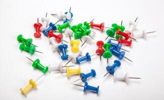 Set of push pins in different colors photo