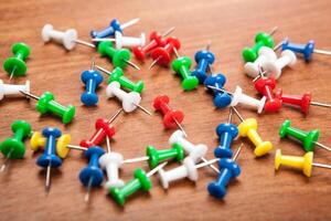 Set of push pins in different colors photo