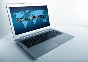 open laptop with internet connection photo