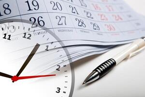 wall calendar with the number of days and clock photo