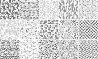 Collection of white and gray geometric patterns. Monochrome mosaic seamless backgrounds. repeatable tile textures vector
