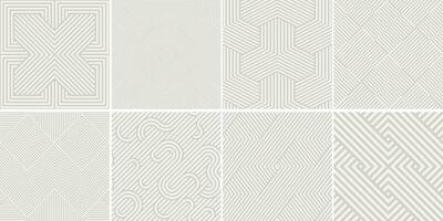 Collection of seamless weave geometric patterns. Beige endless striped textures - creative delicate backgrounds. Monochrome fabric prints vector