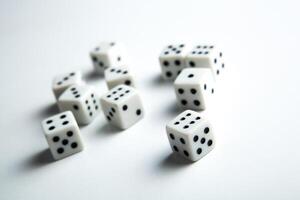 cubes with numbers scattered on a white background photo