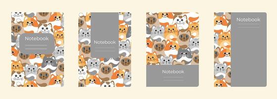 Set of cover designs for notebook, notepad, book, catalog with many cats. Vertical format A4,A5. vector