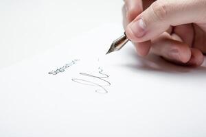 pen in the man's hand and signature photo