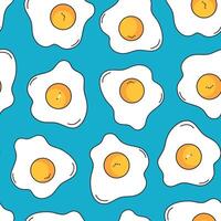 Cute fried eggs seamless pattern. Funny smiling cartoon eggs. Breakfast concept vector
