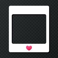 Empty photo frame on dark background. Blank photo border decorated with heart vector