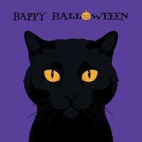 Halloween greeting card with black cat in realistic style vector