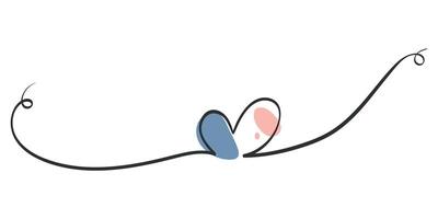 Continuous one line drawing heart decorated with color shapes. Doodle heart vector