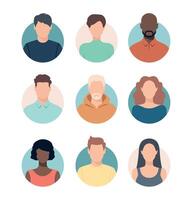 Abstract females and males avatars in round shape. Set of colored women and men abstract portraits or anonymous profiles, face icons vector