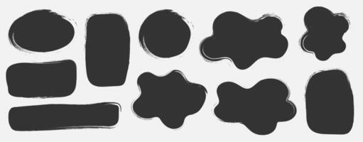 Set of groovy black zigzag wavy figure. Rectangular organic playful shapes with textured border. Art elements. vector