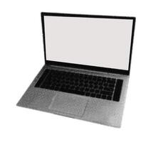 Halftone laptop on isolated background. Retro dots computer in vintage style. Design element vector