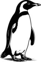 A striking black and white silhouette of a penguin, perfect for adding a touch of wildlife to your designs vector