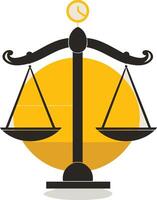 A simple yet striking element illustration of a balanced scale with a clock face on top vector