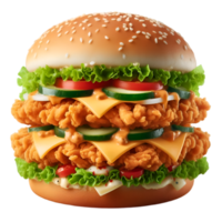 Hamburger with cheese, lettuce, cucumber and tomato and zinger burger isolated from background png