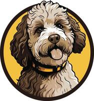 Adorable cartoon illustration of a brown and white poodle with a happy expression, perfect for pet product branding, animal lover designs, or cute website graphics vector