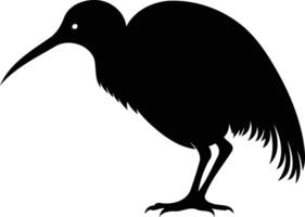 A striking black silhouette of a kiwi bird, showcasing its unique features and graceful stance vector