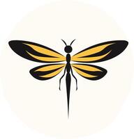 Stylized dragonfly silhouette with yellow and black wings, perfect for nature inspired designs, logos, and branding vector