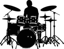 A powerful silhouette of a drummer playing a drum set, perfect for music related projects vector
