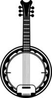 Black and white illustration of a banjo, perfect for music themed designs, logos, and website graphics vector