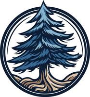 A bold, graphic logo featuring a stylized pine tree in a circle vector