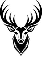 A striking black and white illustration of a deer's head with antlers, perfect for logo design, branding, or as a symbol of nature and strength vector