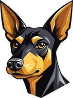 A bold and dynamic element illustration of a doberman pinscher's head, perfect for creating logos, branding, and merchandise for dog lovers and pet businesses vector