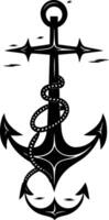 A bold and simple silhouette of a nautical anchor, with a rope wrapped around the shaft vector