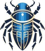 Stylized blue beetle with intricate, geometric design and a golden trim vector