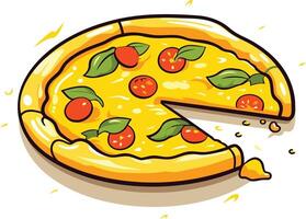 A delicious cartoon pizza with a slice missing, perfect for illustrating food related concepts, menus, or fun social media posts vector