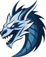 A fierce, blue dragon head with sharp teeth and a powerful presence vector