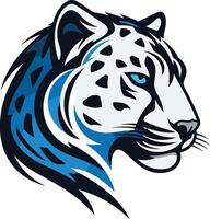 Powerful snow leopard head mascot logo design with blue and white color scheme vector