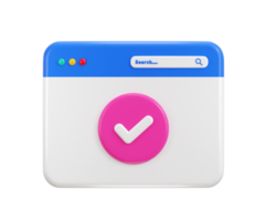 Web page with right mark icon 3d render concept of access sign Website window access png