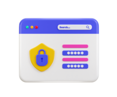 Secure login page with password form on computer and padlock icon 3d render png