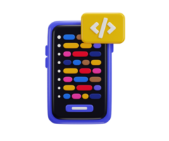 Smart phone and program code development coding icon concept of mobile app development icon 3d render png