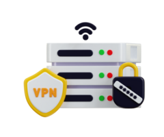 VPN protected data center icon 3d rendering illustration png