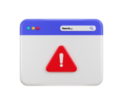 Web page with attention exclamation sign warning or danger risk message icon 3d render png