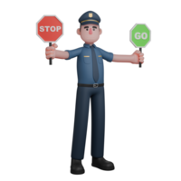 A police officer is holding two traffic signs one with the word STOP in the left hand and the other with the word GO in the right hand png