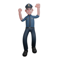 Professional 3D Law Enforcement. A police officer stands with both hands raised in the air with a joyful expression png