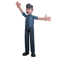 Male Police in Law Enforcement 3D. A policeman blows a whistle while raising both hands up and extending them as if giving instructions png