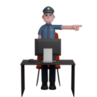 Animated Male Police. A policeman was standing in front of a computer with a serious expression, pointing in a certain direction with his right hand png
