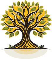 Stylized Tree with Green Leaves and Yellow Trunk vector