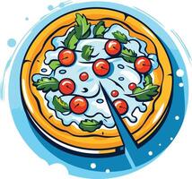 A delicious looking pizza with a slice missing, perfect for your next food related project vector