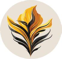 Abstract floral logo with yellow and black stylized feather design vector